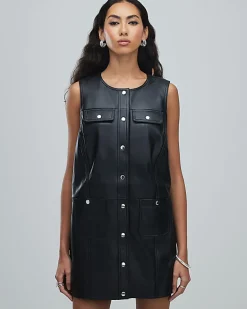 Black Leather Pinafore Mini Dress