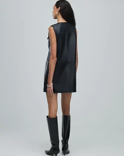Black Leather Pinafore Mini Dress
