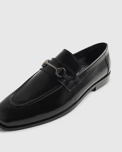 Black Leather Snaffle Loafers