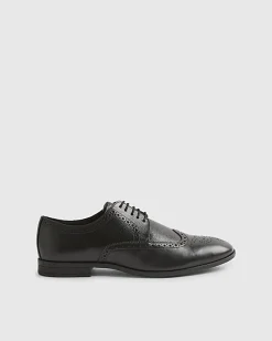 Black Leather Textured Brogue Shoes