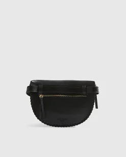 Black Leather Whiptstitch Bum Bag