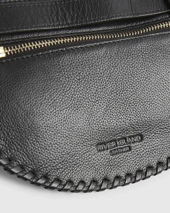 Black Leather Whiptstitch Bum Bag
