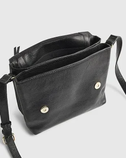 Black Leather Zip Flap Crossbody Bag