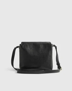 Black Leather Zip Flap Crossbody Bag