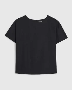 Black Linen Blend Short Sleeve Top