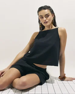 Black Linen Blend Tank Top