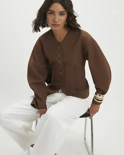 Black Long Balloon Sleeve Button Up Jacket