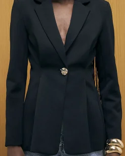 Black Long Sleeve Cinched Waist Blazer