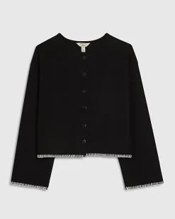 Black Long Sleeve Cosy Whipstitch Cardigan