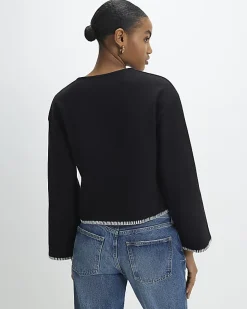 Black Long Sleeve Cosy Whipstitch Cardigan