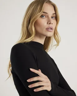 Black Long Sleeve Ribbed Crew Neck Top
