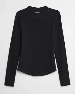 Black Long Sleeve Ribbed Crew Neck Top