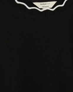 Black Long Sleeve Scallop Trim Top