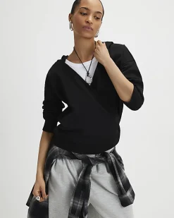 Black Long Sleeve Wrap Front Hoodie
