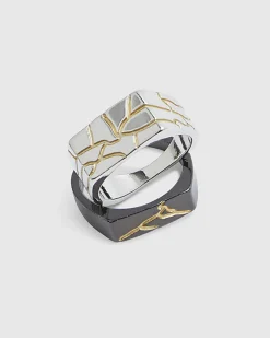 Black Metal Pack Of 2 Cracked Gun Rings