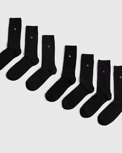 Black Metallic Embroidered Pack Of 7 Socks