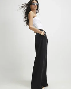 Black Mid Rise Wide Leg Tie Front Jeans