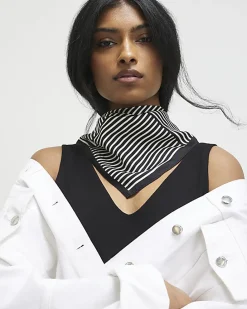Black Mono Stripe Tie Up Scarf