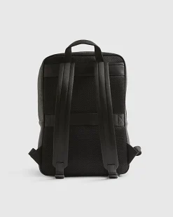 Black Monogram Faux Leather Backpack