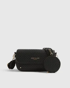 Black Monogram Print Cross Body Bag