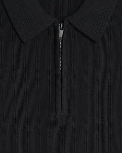 Black Muscle Fit Quarter Zip Polo Shirt