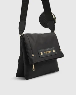 Black Nylon Flap Over Messenger bag