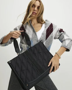 Black Nylon Quilted Shopper Bag