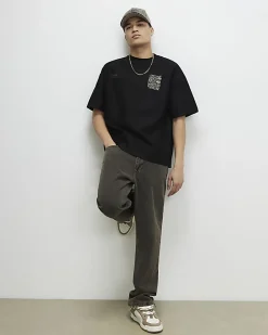 Black Oversized Fit Dragon Graphic T-Shirt