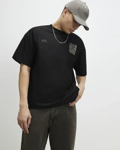 Black Oversized Fit Dragon Graphic T-Shirt