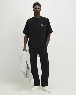Black Oversized Fit Graphic Print T-Shirt
