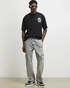 Black Oversized Fit Homebound Glitter T-Shirt