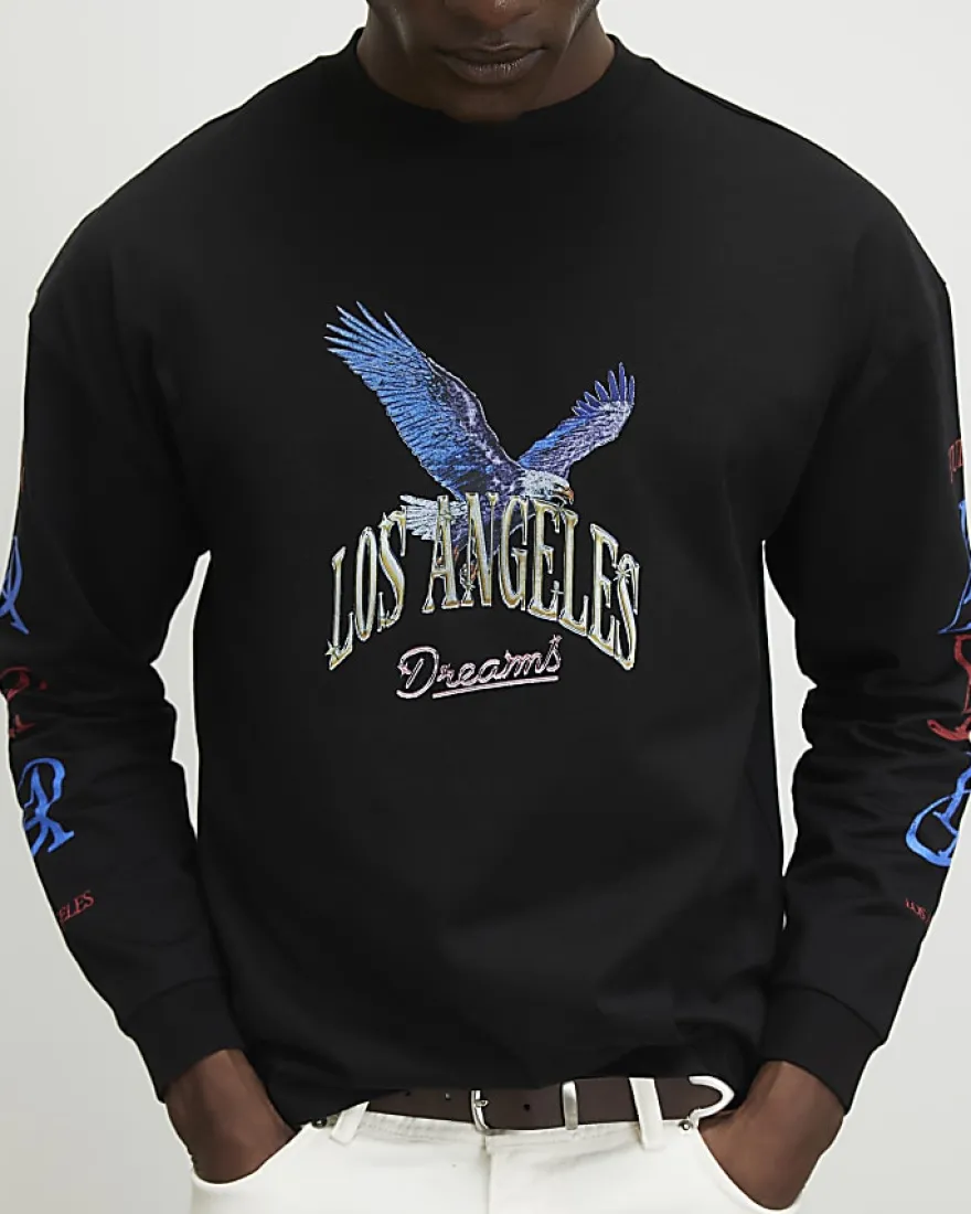 Black Oversized Fit LA Eagle T-Shirt
