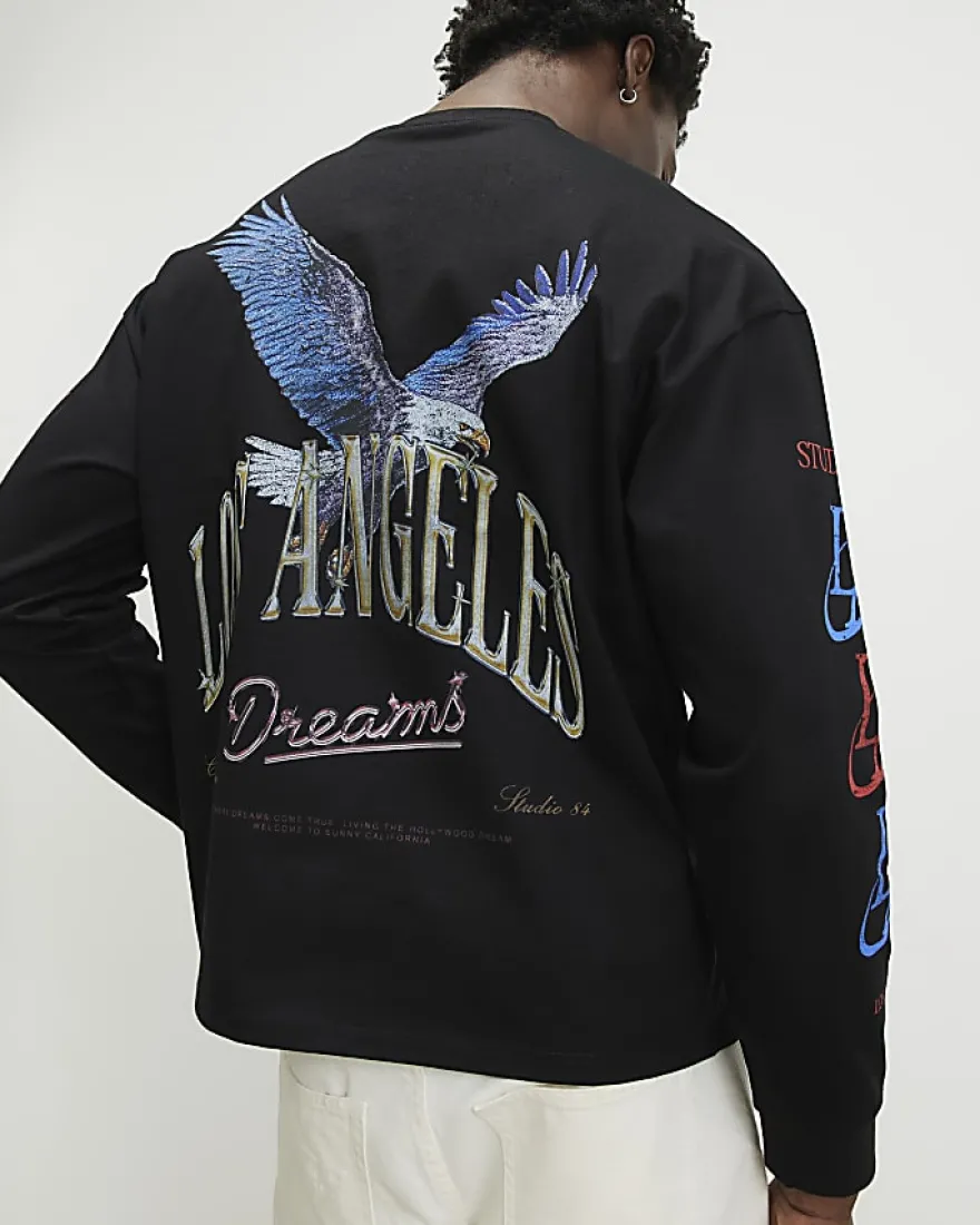 Black Oversized Fit LA Eagle T-Shirt