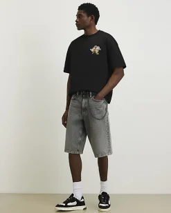 Black Oversized Fit Lightweight Print T-Shirt
