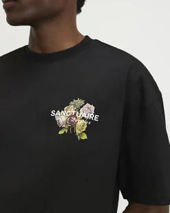 Black Oversized Fit Lightweight Print T-Shirt