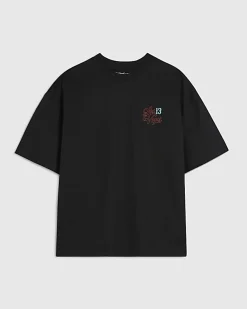 Black Oversized Fit Midweight Print T-Shirt