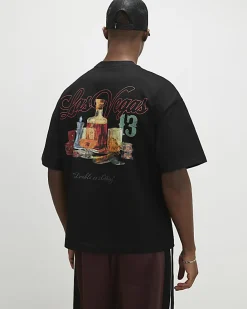 Black Oversized Fit Midweight Print T-Shirt