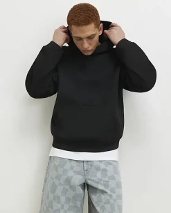 Black Oversized Fit Neoprene Hoodie
