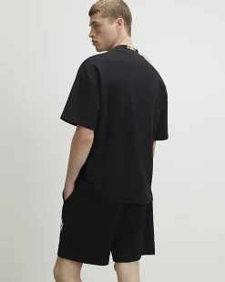 Black Oversized Fit Roping T-Shirt