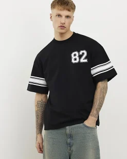 Black Oversized Fit Stripe 82 T-Shirt