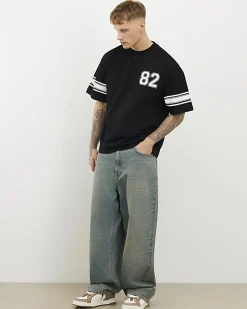 Black Oversized Fit Stripe 82 T-Shirt