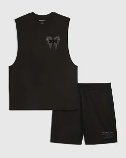 Black Oversized Fit Tank And Shorts Set