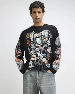 Black Oversized Fit Tattoo Graphic T-Shirt