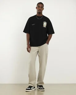 Black Oversized Fit Textured Graphic T-Shirt