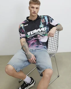 Black Oversized Fit Tokyo Drift Polo Shirt