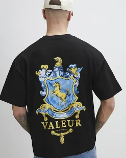 Black Oversized Fit Valeur Crest T-Shirt