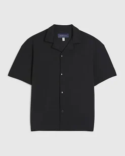 Black Oversized Fit Waffle Textured Shirt