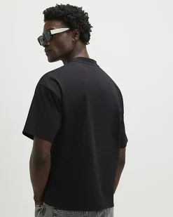 Black Oversized Floral Midweight T-Shirt