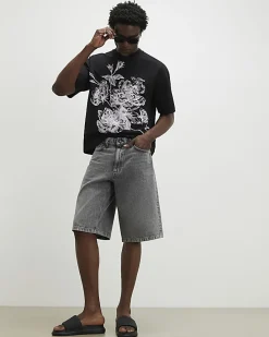 Black Oversized Floral Midweight T-Shirt