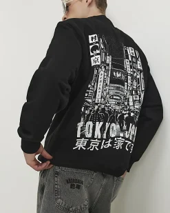Black Oversized Tokyo Streets Mono Sweatshirt